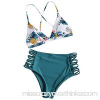 ZAFUL Women's Pineapple Print Bikini Set Criss Cross High Waisted Cut Out Two Pieces Swimsuit Bathing Suit Blue B07F8WS5TY
